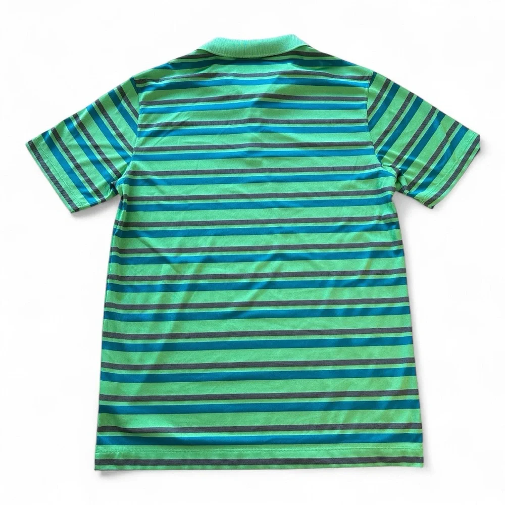 Men’s Nike Golf Tour Performance Green Blue Purple Striped Polo Shirt, Medium